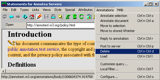 Deleting an annotation.