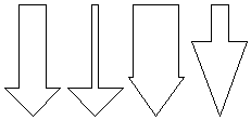 Four downward pointing arrows, white fill, black outline.
Each arrow with a different proportion of 'line' width to 'head' width.