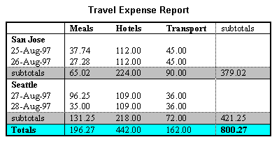 Travel Expense Report table as rendered by a visual user agent.