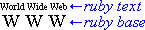 At the bottom left, three large letters reading 'WWW'. On top of them, in smaller letters, the text 'World Wide Web'. To the right, arrows and text saying 'ruby base' (bottom) and 'ruby text' (top).