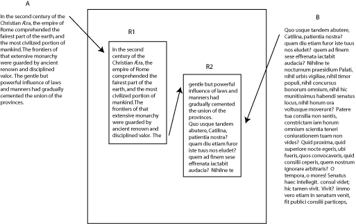 This figure shows two flows, A and B, mapped to regions R1 and R2.
