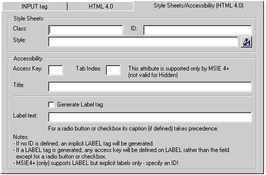 Screenshot of HomeSite tag editor for input element