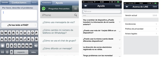 WhatsApp (left) and Line (right) do not have an accessible documentation and support.
