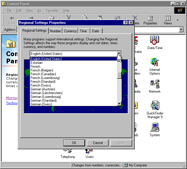 Illustration of how user selects preferred language in the Windows operating system