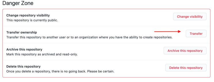 GitHub repository transfer