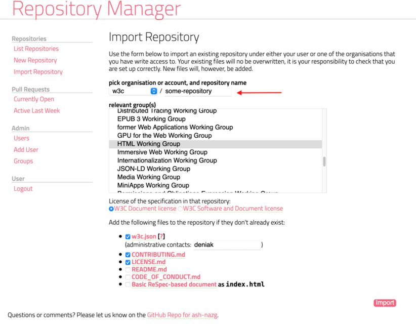 Repository manager import