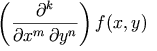 \left( \frac{\partial ^{k}}{\partial x^{m}\,\partial y^{n}}\right) f(x,y)