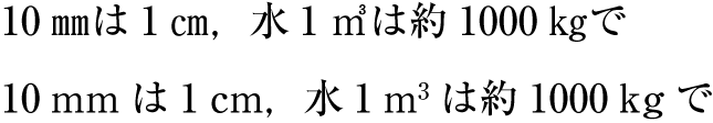 全角単位字(上側)と欧文用文字(下側)を用いた単位記号の例
