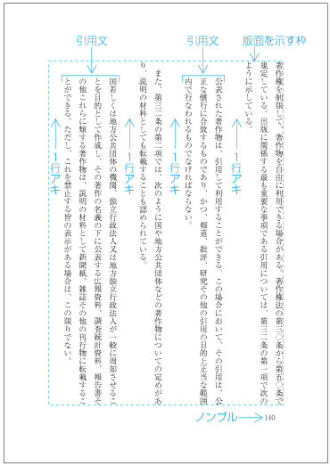 “段落前アキ”及び“段落後アキ”の指定がある場合の処理例2 (引用文を挿入した例)