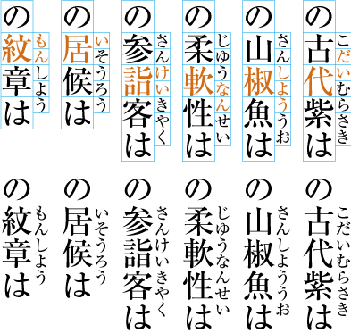 熟語ルビの配置例6 (後ろの文字にルビ文字を掛けた例)
